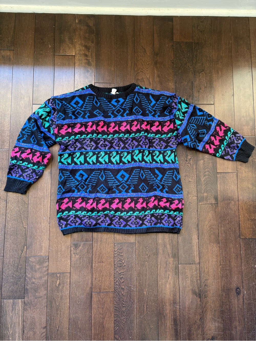 Vintage 80s/90s Metallic Graphic Knit Oversized Sweater | Size M
